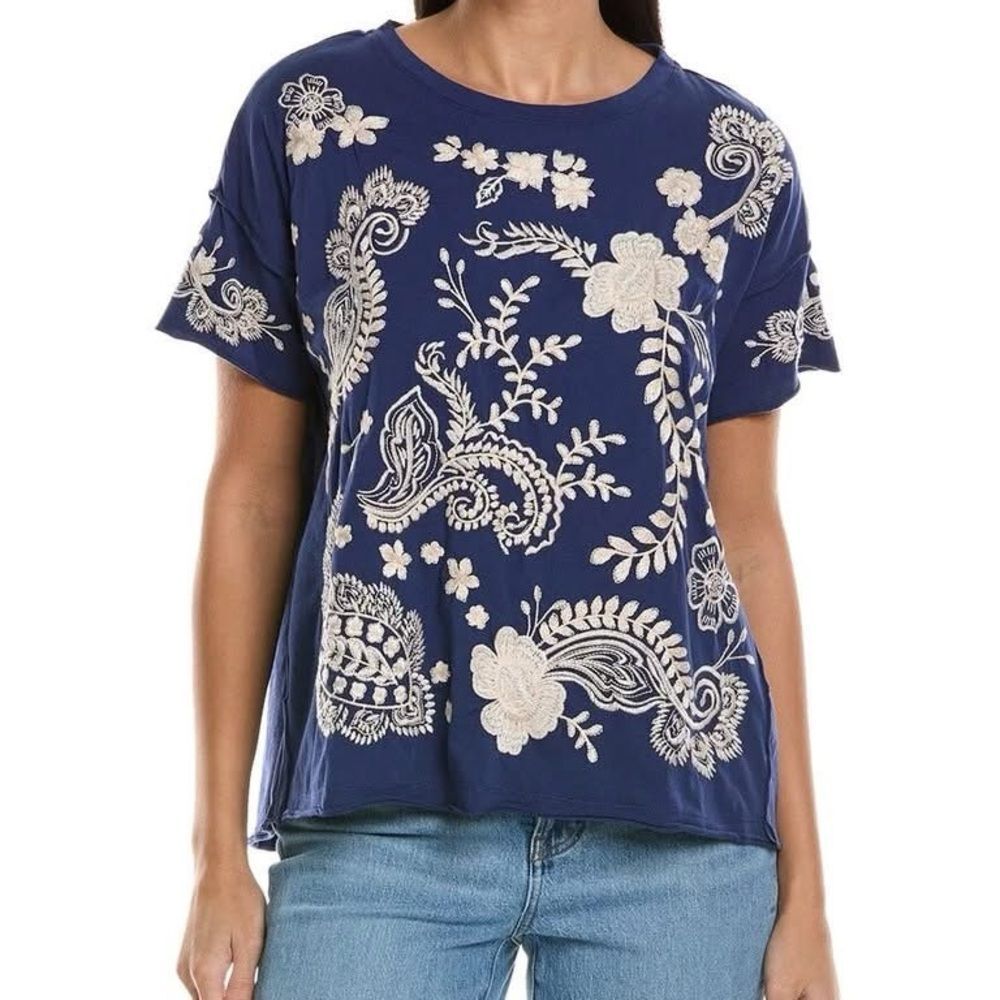 Johnny Was swing T-Shirt cotton embroidered NWT